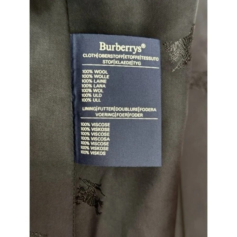 Authentic Burberry 100% Wool Navy Blue Midi Trench Coat Women's 10 Waterproof - Picture 11 of 13